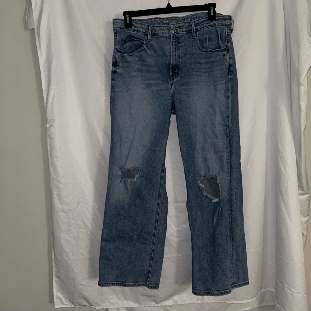 Old Navy Jeans Sky Hi Rise Wide Leg Distressed Medium Wash bottoms pants 16